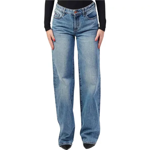 Blaue Karotten-Passform-Jeans mit Seiten- und Gesäßtaschen , Damen, Größe: W28 - Armani Exchange - Modalova