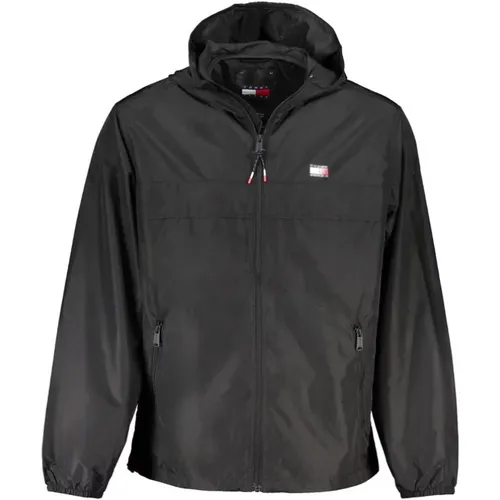 Schwarze Polyester Kapuzen Sportjacke , Herren, Größe: S - Tommy Hilfiger - Modalova