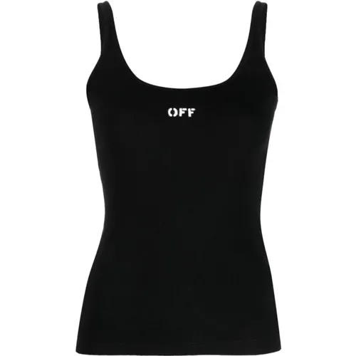Schwarzes ärmelloses Shirt mit Off-Stempeldruck , Damen, Größe: M - Off White - Modalova