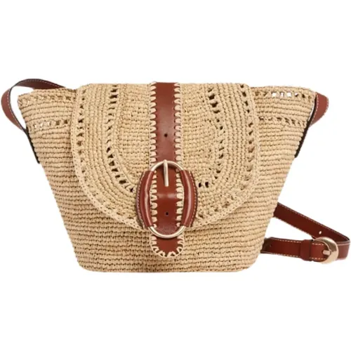 Small Leather and Raffia Basket Bag with Gold Iris Buckle , female, Sizes: ONE SIZE - Vanessa Bruno - Modalova