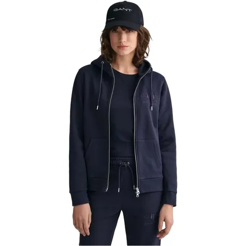 Tonal Shield Zip Hoodie , Damen, Größe: L - Gant - Modalova