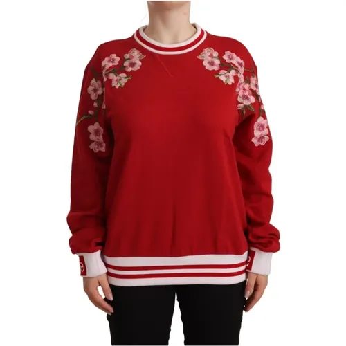 Roter Baumwoll-Crewneck-Pullover , Damen, Größe: S - Dolce & Gabbana - Modalova
