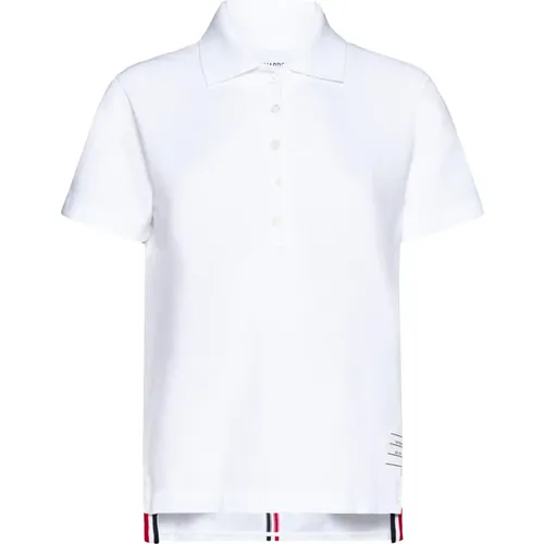 Klassisches Poloshirt Weiß Blau , Damen, Größe: M - Thom Browne - Modalova