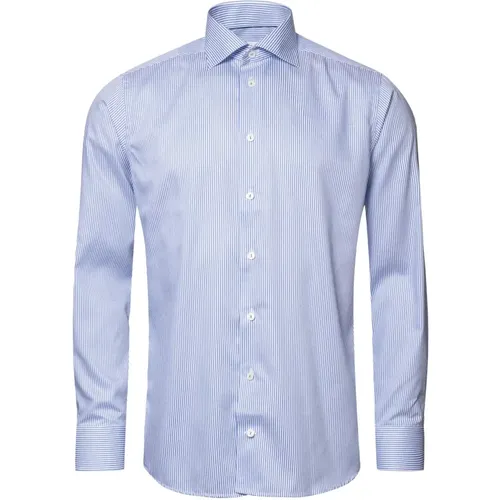 Blue & White Striped Slim Fit Shirt , male, Sizes: L - Eton - Modalova