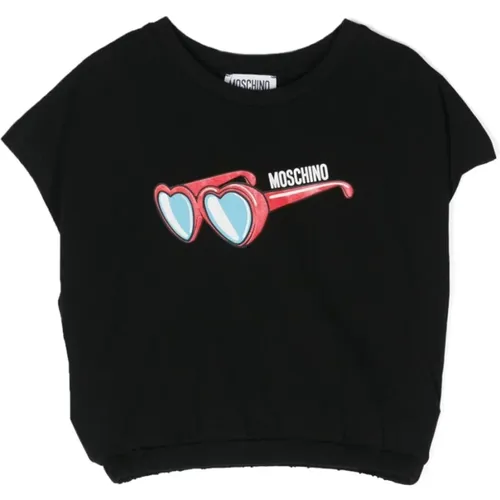 Schwarzes T-Shirt mit Logo-Print und Rundhalsausschnitt - Moschino - Modalova