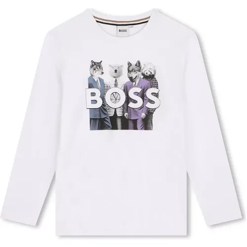 Dekoratives Vorderseite Langarm Baumwoll T-shirt - Hugo Boss - Modalova