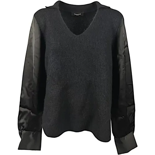 Polo Sweater with Satin Sleeves , female, Sizes: XS, M, S - Fabiana Filippi - Modalova