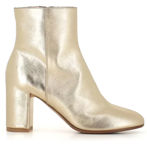 Golden Leather Ankle Boots Zip Closure , female, Sizes: 4 UK, 4 1/2 UK, 5 1/2 UK, 5 UK, 7 UK, 6 UK - DEL Carlo - Modalova