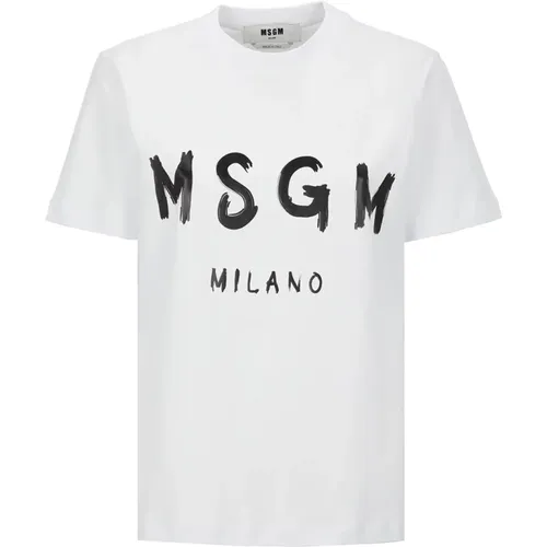 Weißes Baumwoll-T-Shirt mit Kontrastdruck , Damen, Größe: M - MSGM - Modalova