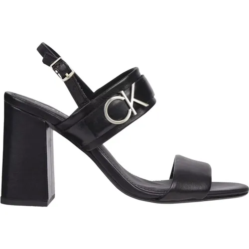 Schwarze Leder Blockabsatz Sandalen , Damen, Größe: 38 EU - Calvin Klein - Modalova