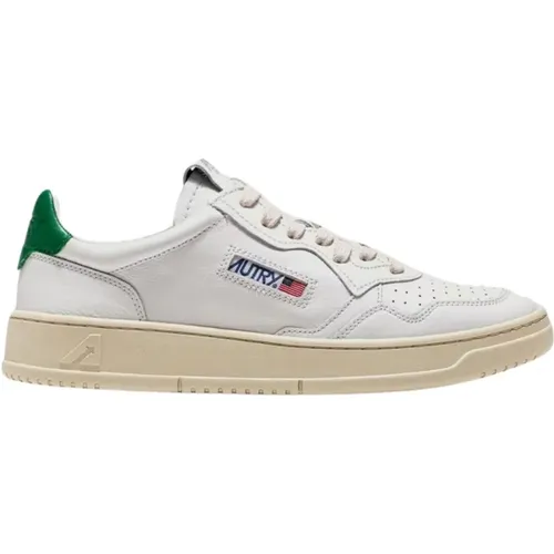 Vintage Weiße Ledersneakers mit Grüner Einlage , Damen, Größe: 35 EU - Autry - Modalova