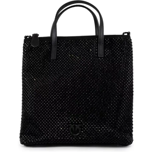 Schwarze Shopper-Tasche mit Juwel Strass , Damen, Größe: ONE Size - pinko - Modalova