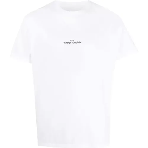 Schwarzes/Weißes Logo Besticktes T-Shirt - Maison Margiela - Modalova
