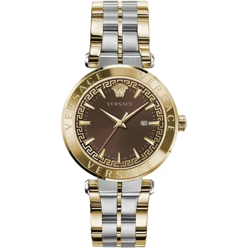 Brown Steel Quartz Watch , male, Sizes: ONE SIZE - Versace - Modalova