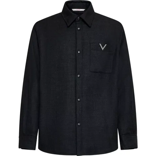 Charcoal Grey Wool Overshirt , male, Sizes: L, M - Valentino - Modalova