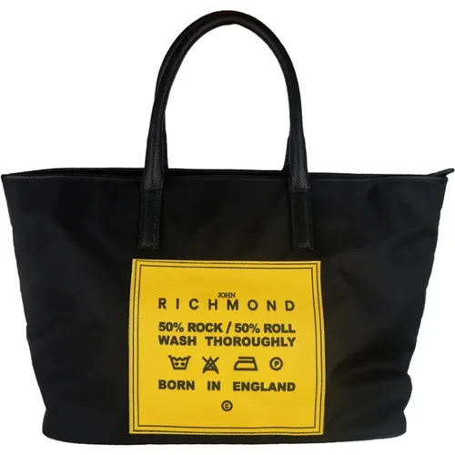 Schwarze Shoppingtasche mit Ledereinsätzen - John Richmond - Modalova