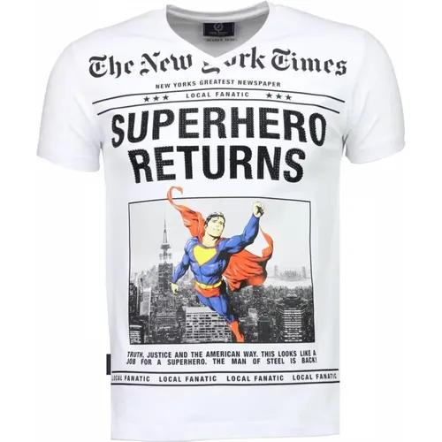 SuperHero Returns Rhinestone - Herren T-Shirt - 2314W , Herren, Größe: L - Local Fanatic - Modalova