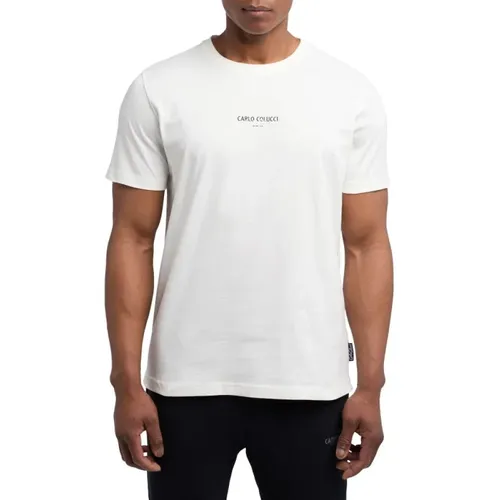 Herren Weißes Basic T-Shirt mit Trendigem Druck , Herren, Größe: L - carlo colucci - Modalova