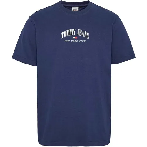 Blaues Logo Baumwoll T-Shirt , Herren, Größe: S - Tommy Hilfiger - Modalova