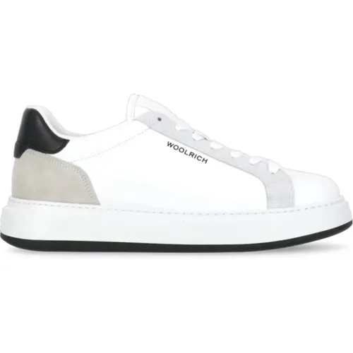 White Leather Sneakers with Suede Inserts , male, Sizes: 11 UK, 10 UK, 6 UK, 9 UK - Woolrich - Modalova