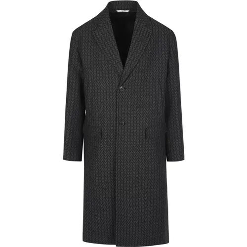 Woven Long Coat with Optical Motif , male, Sizes: L, M - Valentino - Modalova