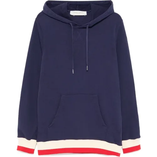 Blauer Logo-Sweatshirt mit gerippten Details - Golden Goose - Modalova