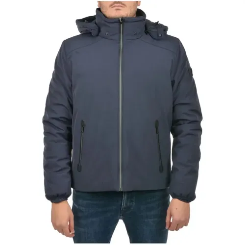 Blaue Nylon Steppjacke mit Kapuze , Herren, Größe: 2XL - YES ZEE - Modalova