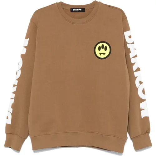 Smile Crewneck Sweatshirt Braun Baumwolle , Herren, Größe: M - BARROW - Modalova