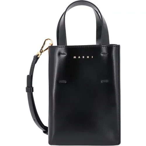 Leather Handbag with Adjustable Strap , female, Sizes: ONE SIZE - Marni - Modalova