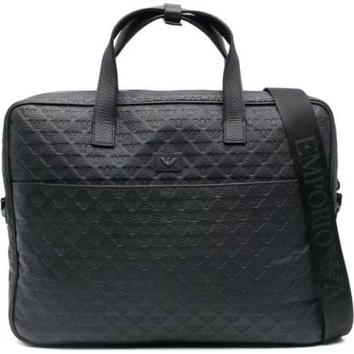 Schwarze Leder-Schultertasche mit Logo , Herren, Größe: ONE Size - Emporio Armani - Modalova