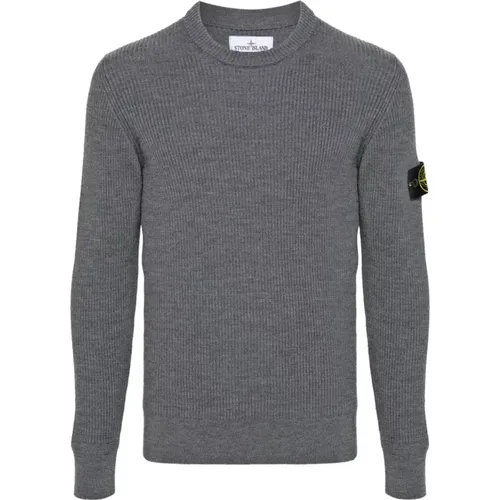 Grey Sweater with English Rib Collar , male, Sizes: S, XL, 2XL - Stone Island - Modalova