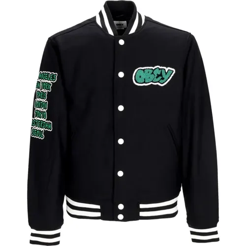 Varsity Jacke Schwarz Gestepptes Futter , Herren, Größe: L - Obey - Modalova