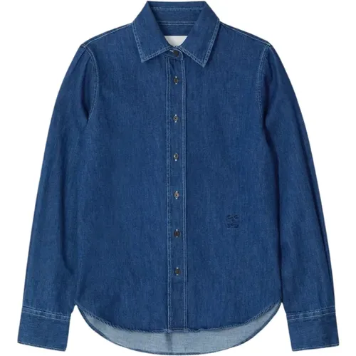 Denim shirt with logo and horn buttons , female, Sizes: L, S - closed - Modalova