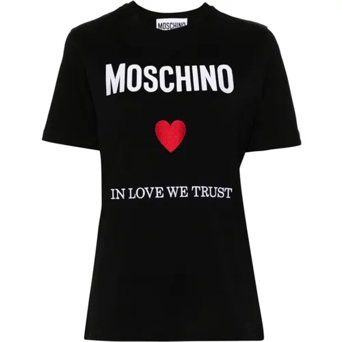 Schwarzes Top mit Logo-Print - Moschino - Modalova