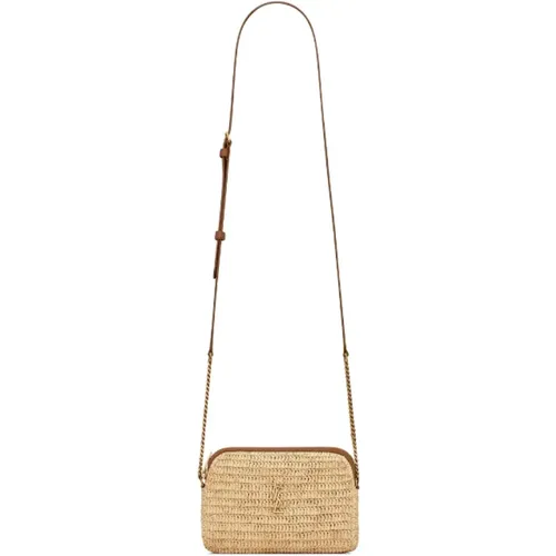 Raffia Crossbody Bag with Chain Strap , female, Sizes: ONE SIZE - Saint Laurent - Modalova