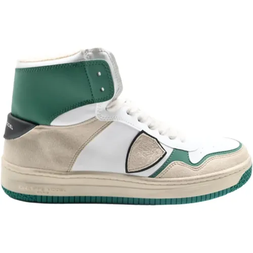 Lion High White Green Sneakers , Herren, Größe: 42 EU - Philippe Model - Modalova