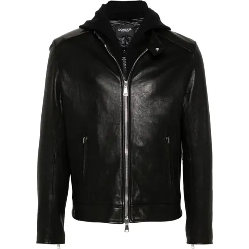 Leather Hooded Jacket Hammered Texture , male, Sizes: L - Dondup - Modalova