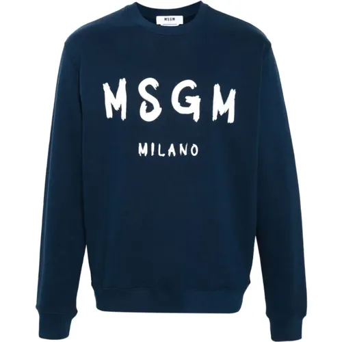 Cotton Sweater with Logo Print , male, Sizes: S - Msgm - Modalova