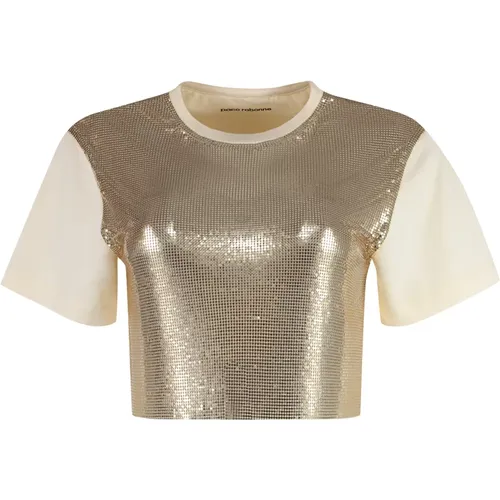 Metall Pailletten Baumwoll T-Shirt , Damen, Größe: XS - Paco Rabanne - Modalova