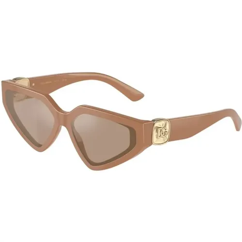 Flash Mirror Light Brown & Gold Sunglasses , female, Sizes: 59 MM - Dolce & Gabbana - Modalova