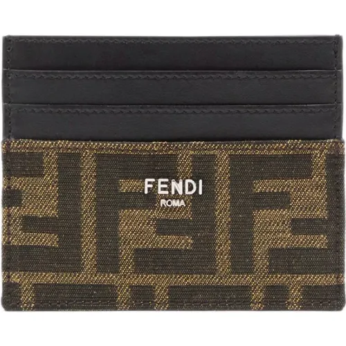 Braune Brieftasche mit FF Stoffdetails,Leder-Kartenhalter mit sieben Fächern - Fendi - Modalova