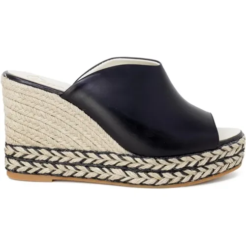 Schwarze Leder Peep Toe Schuhe - Espadrilles - Modalova