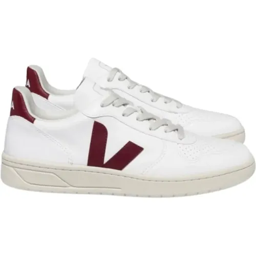 Sporty Leather Sneakers with Marsala Details , female, Sizes: 7 UK - Veja - Modalova