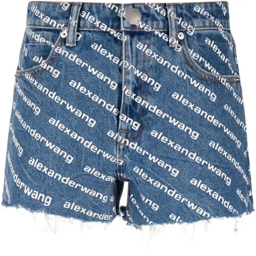 Blaue Shorts mit Logo-Print und hoher Taille , Damen, Größe: W26 - alexander wang - Modalova