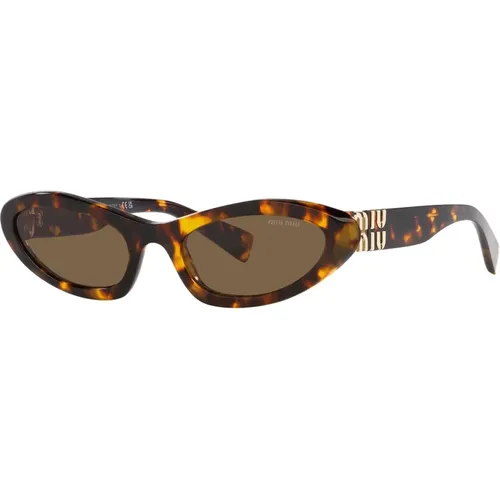 Irregular Shape Sunglasses with Dark Lenses and Gold Logo , female, Sizes: 54 MM - Miu Miu - Modalova