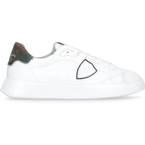 Weiße Ledersneakers mit Logodetails , Herren, Größe: 44 EU - Philippe Model - Modalova