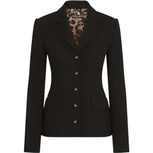 Straight woolen crêpe jacket , female, Sizes: S, XS - Dolce & Gabbana - Modalova
