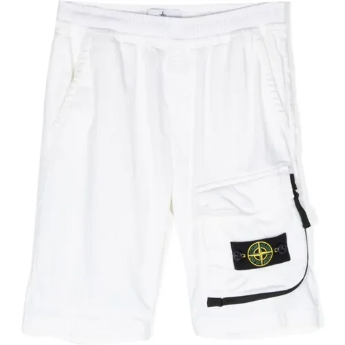 Weiße Jersey Shorts mit abnehmbarem Logo-Badge - Stone Island - Modalova