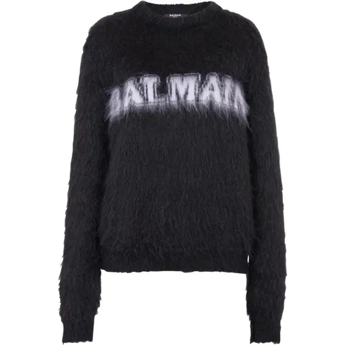 Jacquard brushed mohair jumper , female, Sizes: S, XS, 2XS - Balmain - Modalova