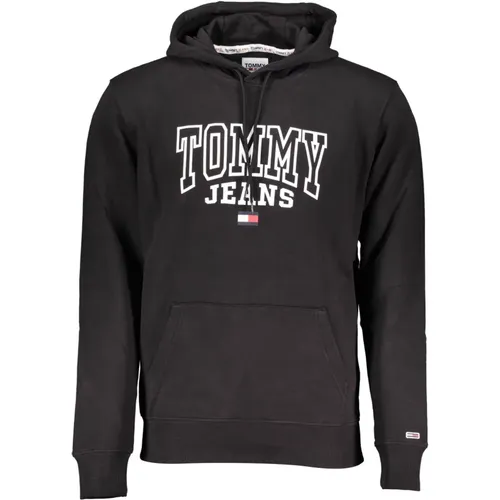 Schwarzer Hoodie mit zentraler Tasche und Logo-Print , Herren, Größe: S - Tommy Hilfiger - Modalova